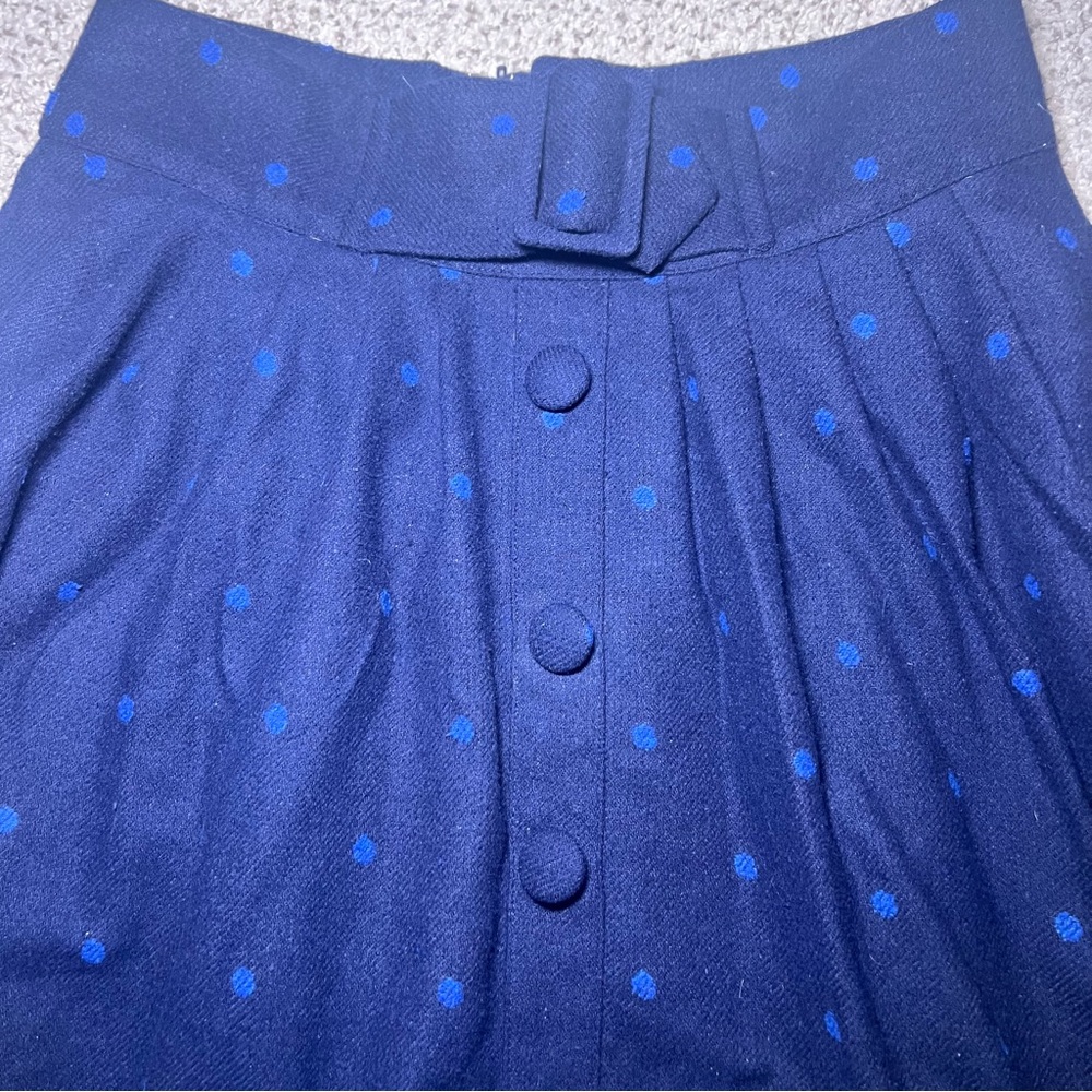 ModCloth Blue Polka Dot Print Wool Blend Pleated Knee Length Skirt Size Medium - Picture 3 of 8
